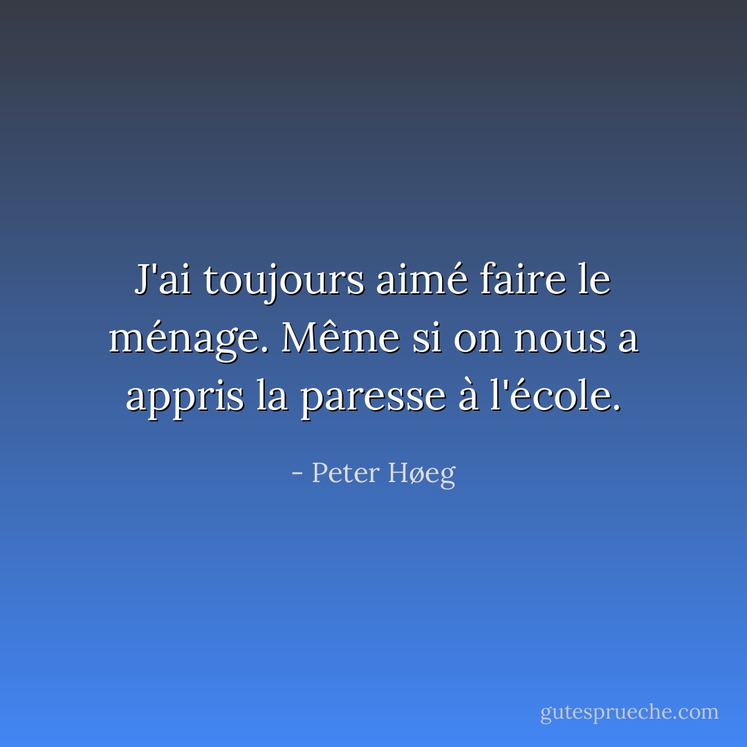 J'ai toujours aimé faire le ménage. Même si on nous a appris la paresse à l'école. - Peter Høeg