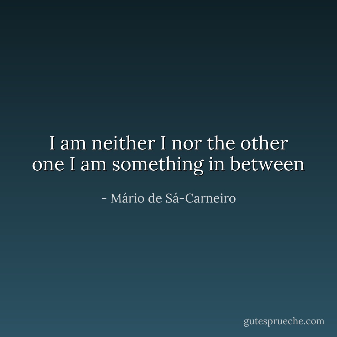I am neither I nor the other one<br />I am something in between - Mário de Sá-Carneiro