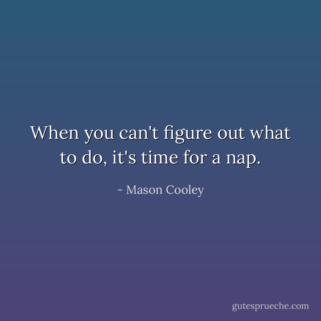 When you can't figure out what to do, it's time for a nap. - Mason Cooley