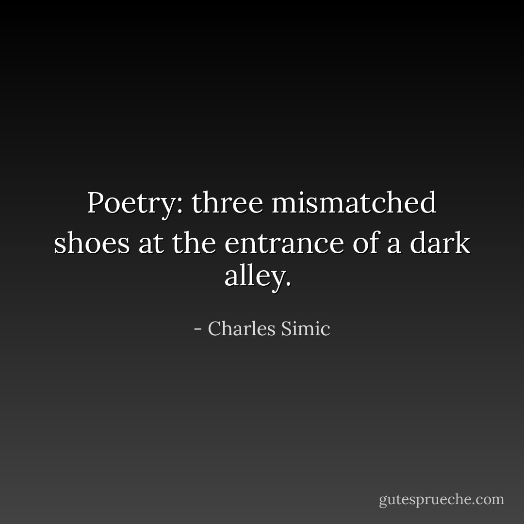 Poetry: three mismatched shoes at the entrance of a dark alley.<br /> - Charles Simic