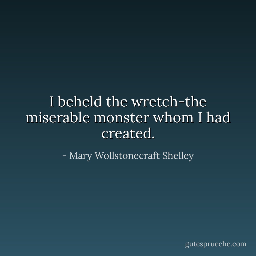 I beheld the wretch-the miserable monster whom I had created. - Mary Wollstonecraft Shelley