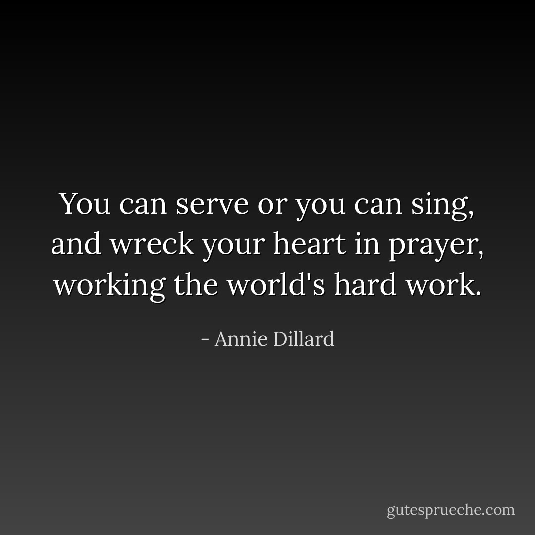 You can serve or you can sing, and wreck your heart in prayer, working the world's hard work. - Annie Dillard