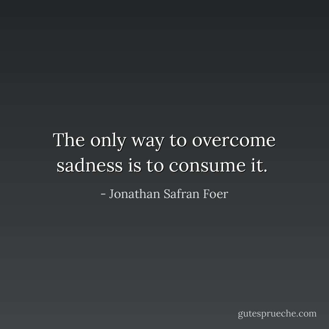The only way to overcome sadness is to consume it.  - Jonathan Safran Foer