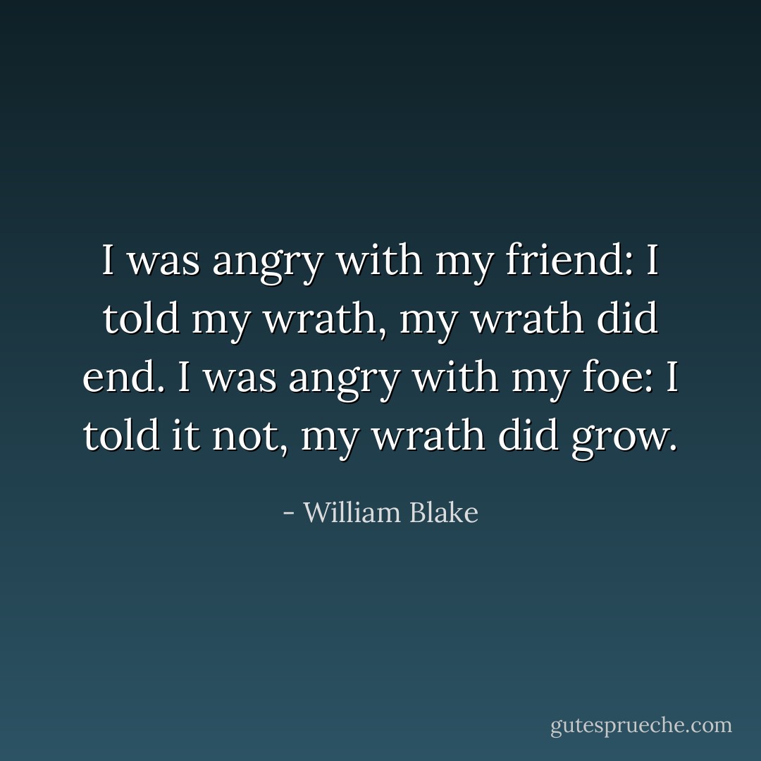 I was angry with my friend:<br />I told my wrath, my wrath did end.<br />I was angry with my foe:<br />I told it not, my wrath did grow. - William Blake