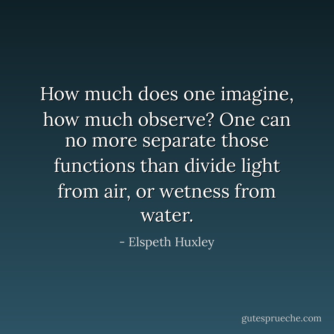 How much does one imagine, how much observe? One can no more separate those functions than divide light from air, or wetness from water. - Elspeth Huxley
