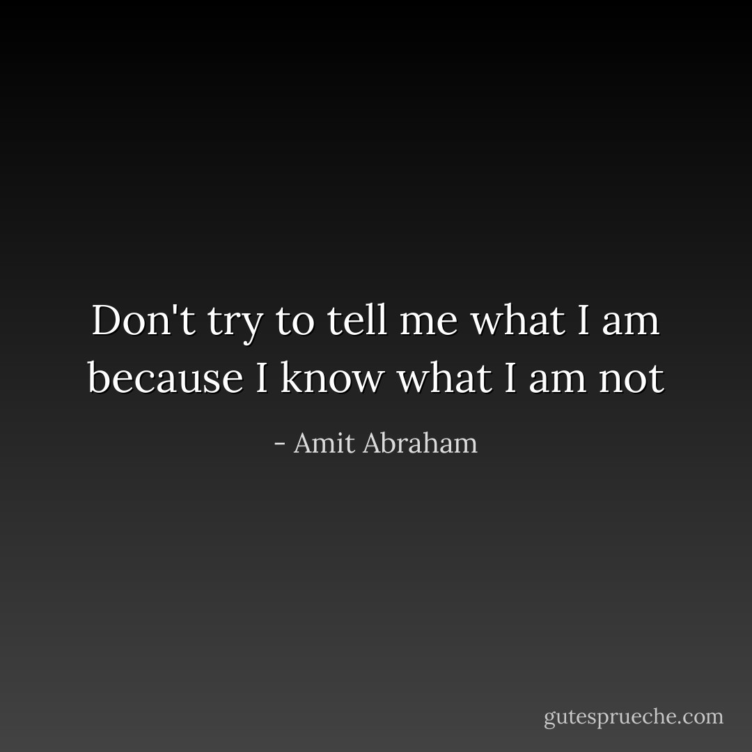 Don't try to tell me what I am because I know what I am not - Amit Abraham
