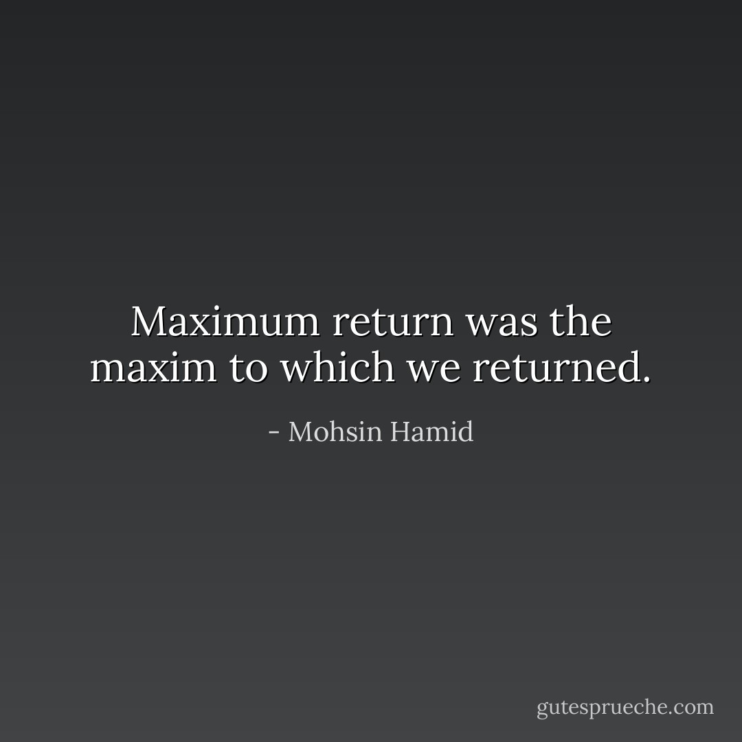 Maximum return was the maxim to which we returned. - Mohsin Hamid