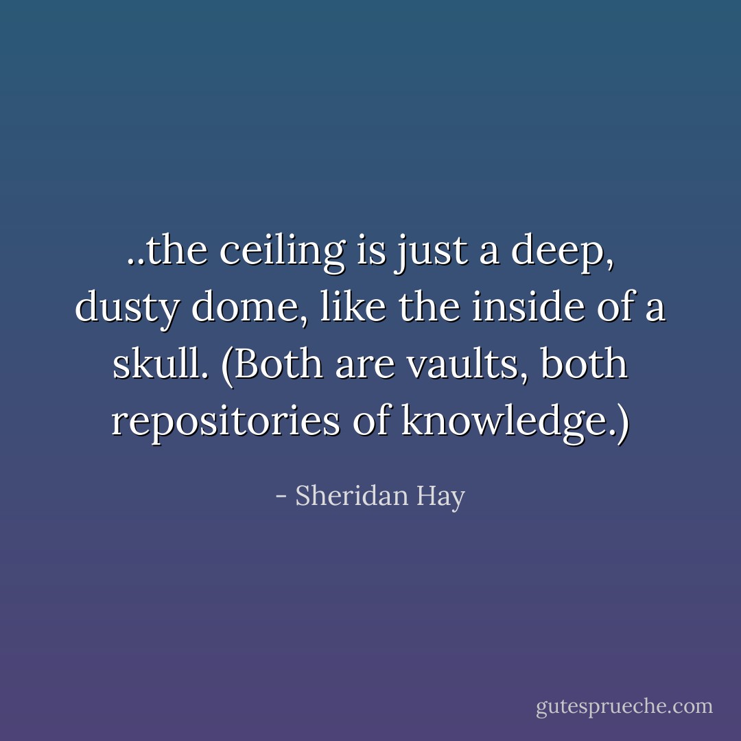 ..the ceiling is just a deep, dusty dome, like the inside of a skull. (Both are vaults, both repositories of knowledge.) - Sheridan Hay