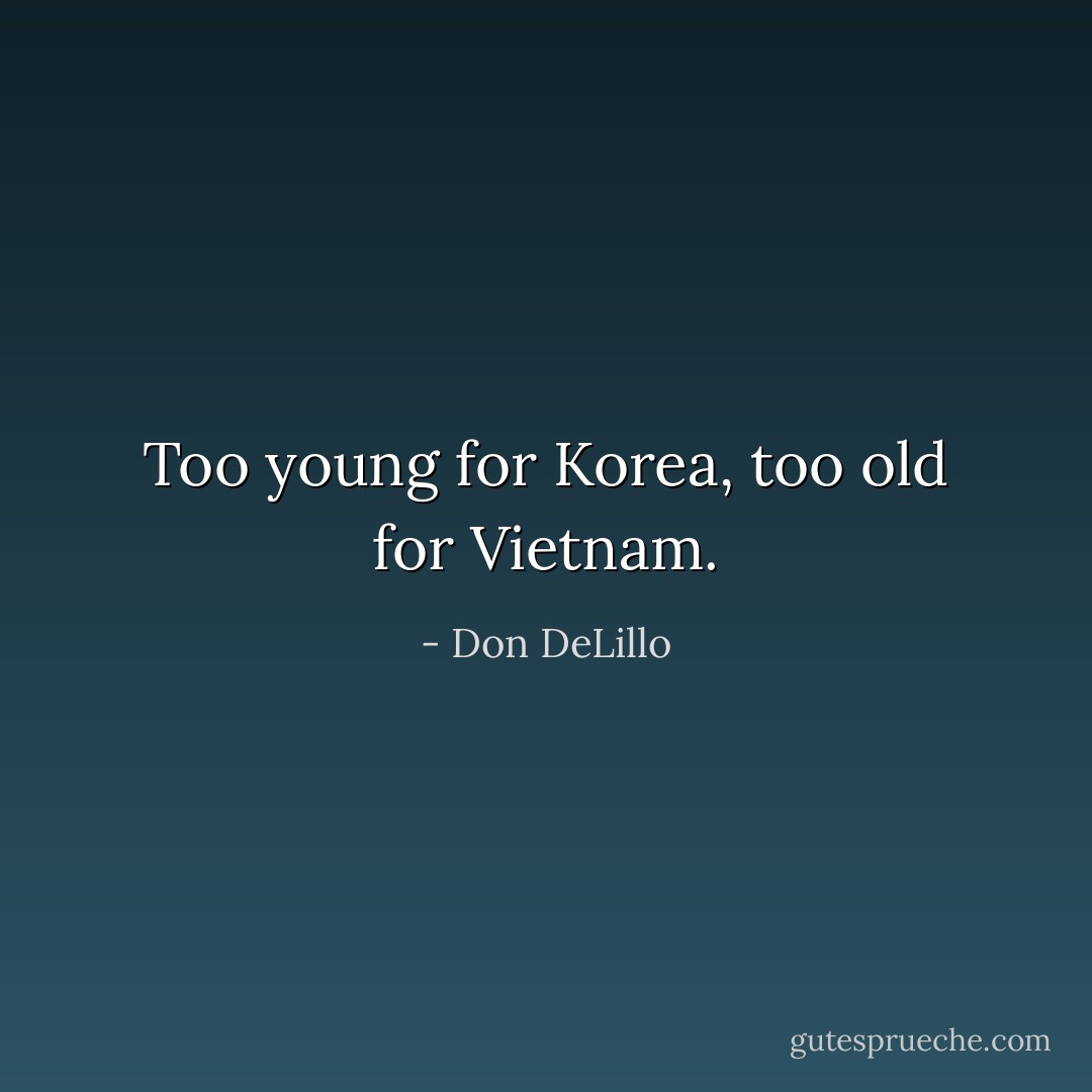 Too young for Korea, too old for Vietnam. - Don DeLillo