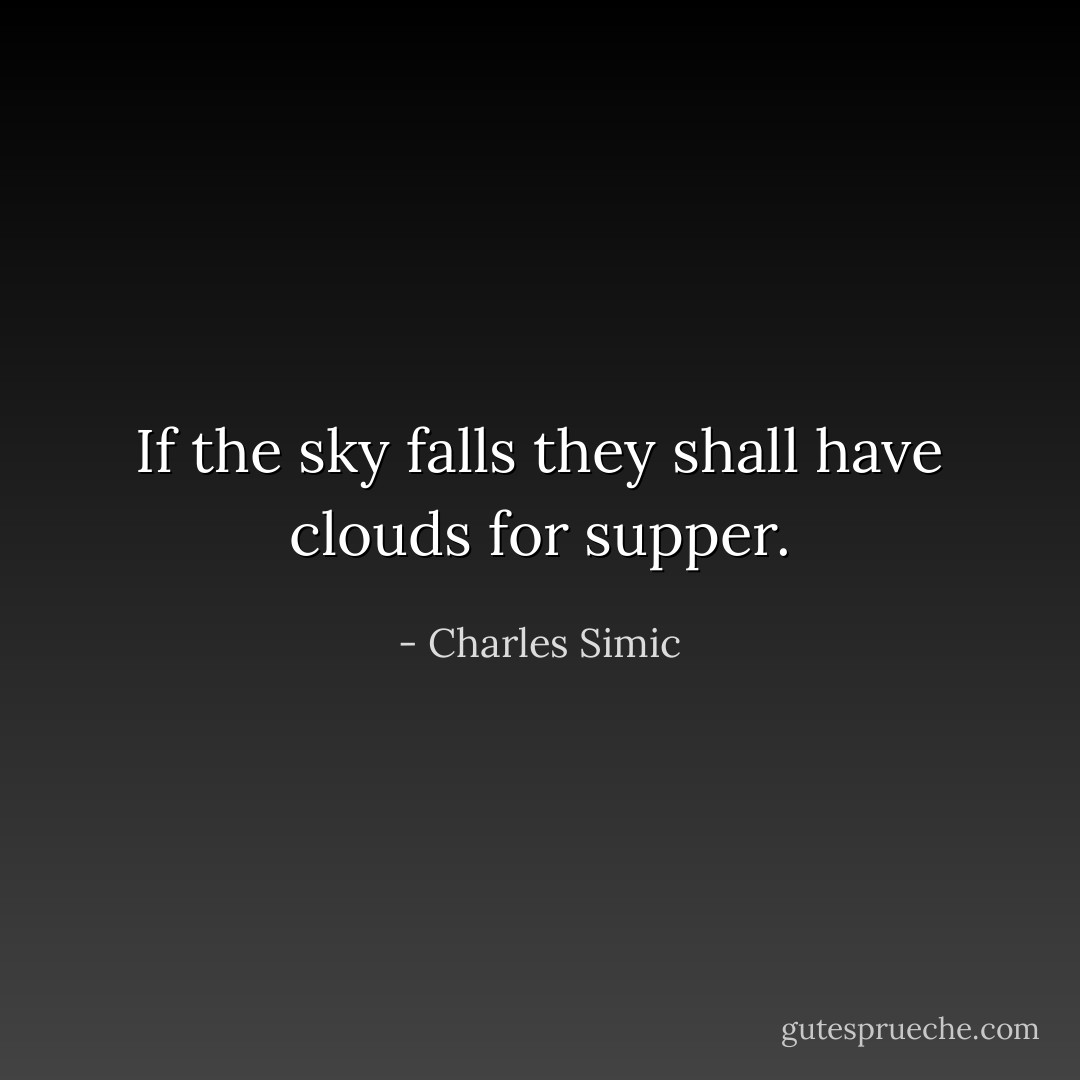 If the sky falls they shall have clouds for supper. - Charles Simic