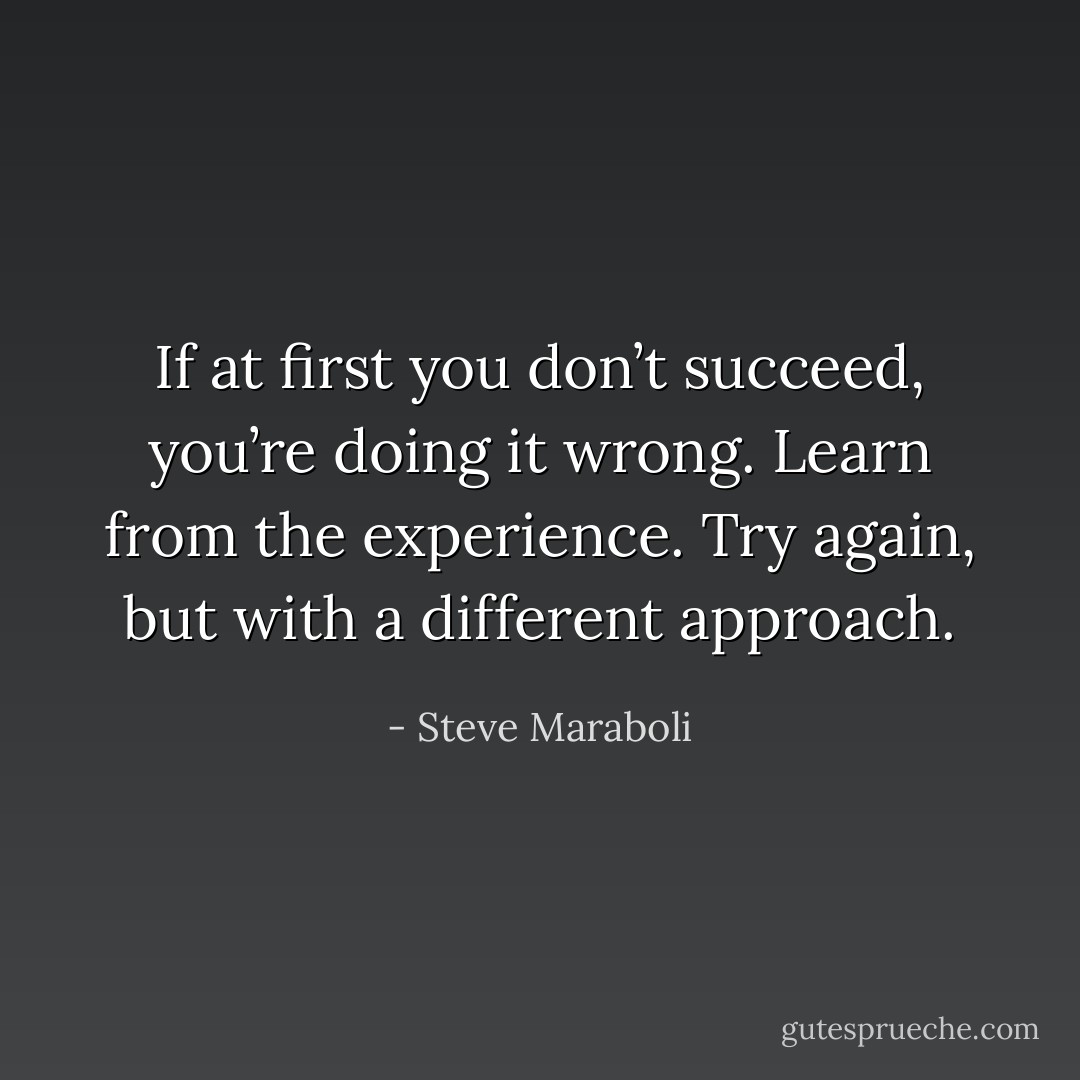 If at first you don’t succeed, you’re doing it wrong. Learn from the experience. Try again, but with a different approach. - Steve Maraboli