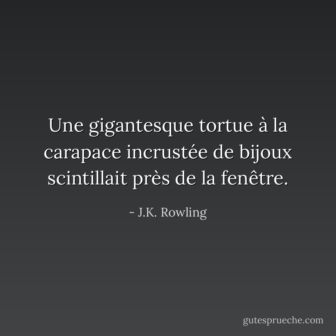 Une gigantesque tortue à la carapace incrustée de bijoux scintillait près de la fenêtre. - J.K. Rowling