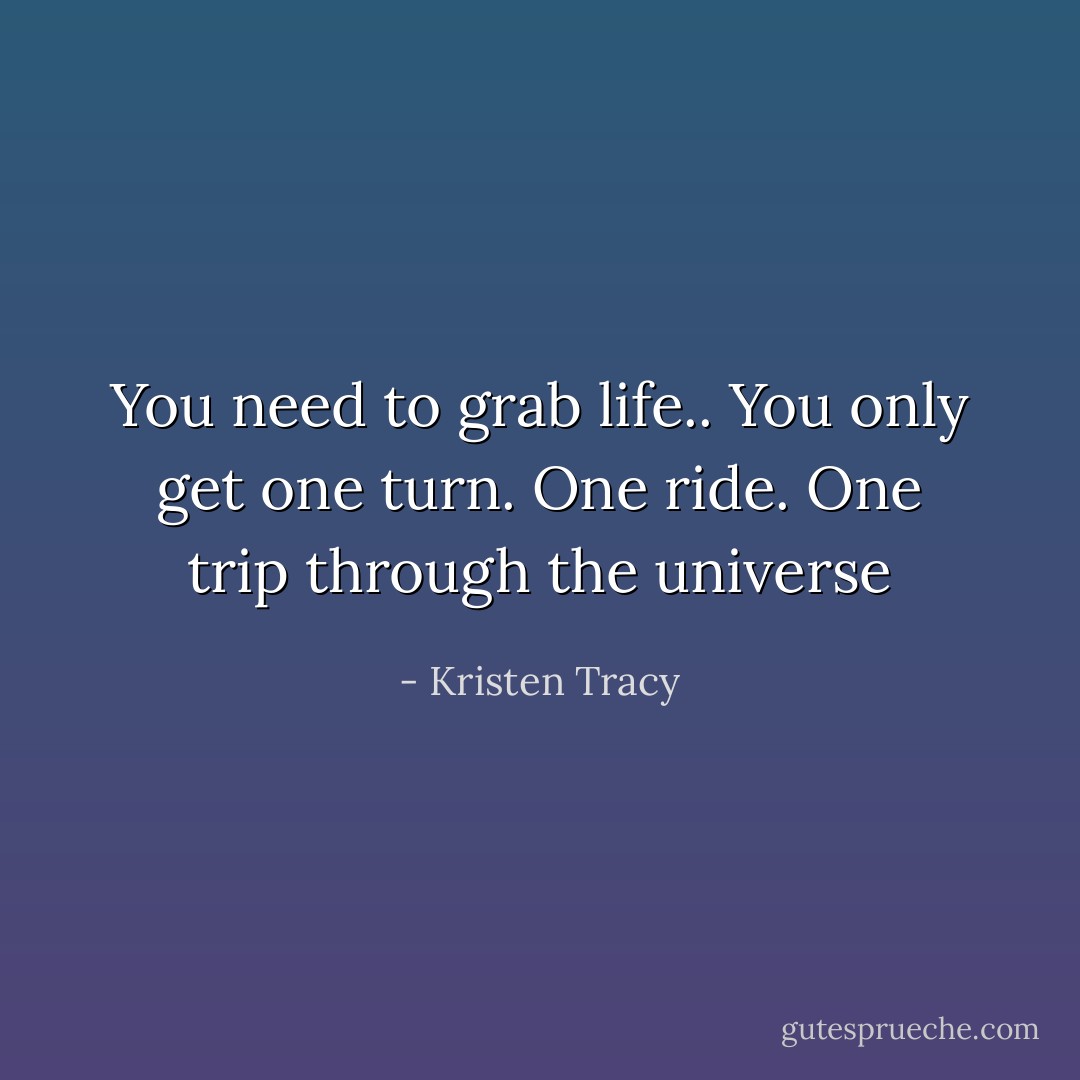 You need to grab life.. You only get one turn. One ride. One trip through the universe - Kristen Tracy