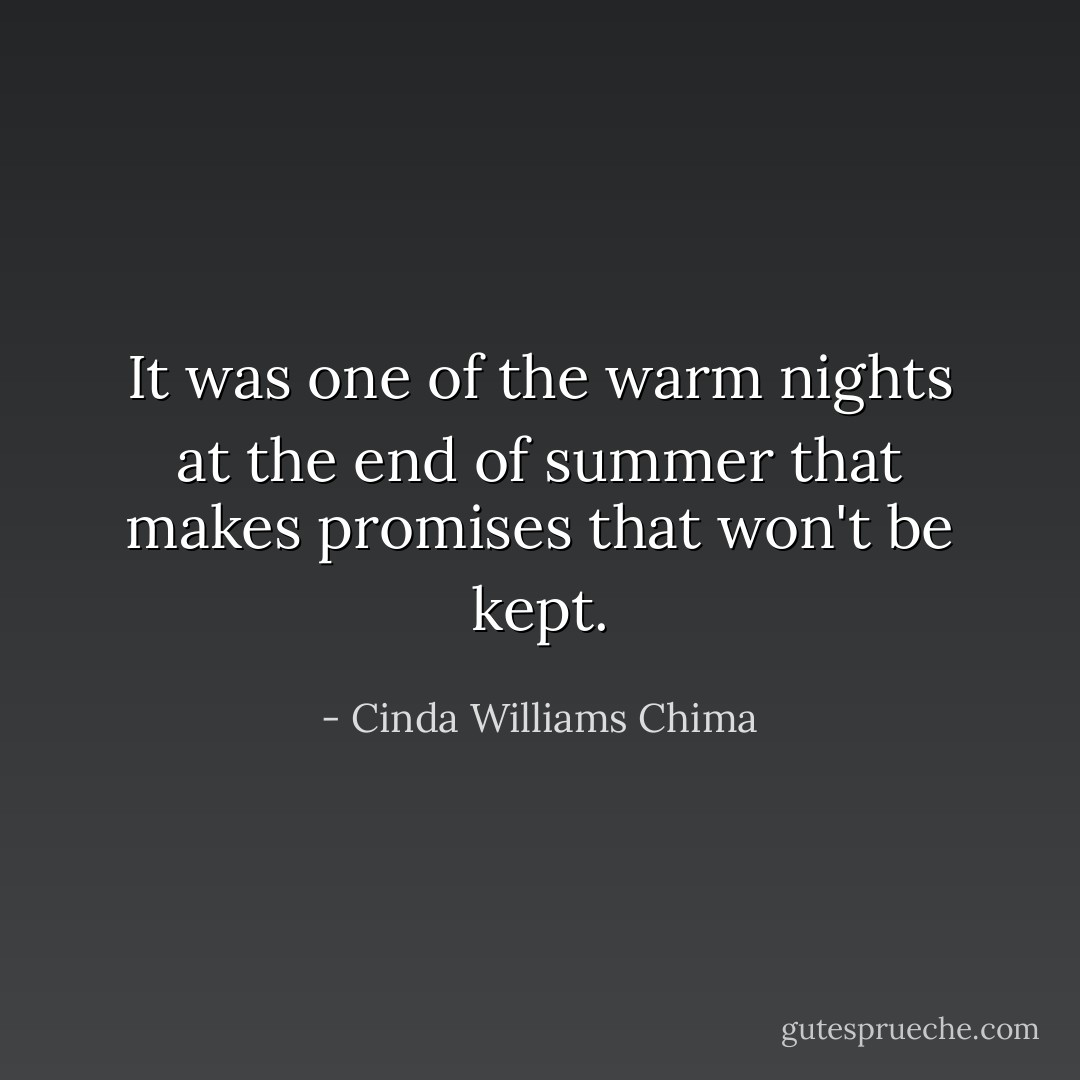 It was one of the warm nights at the end of summer that makes promises that won't be kept. - Cinda Williams Chima