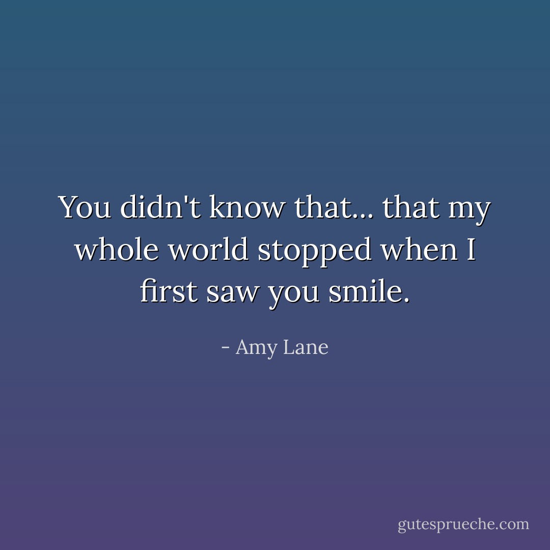 You didn't know that... that my whole world stopped when I first saw you smile. - Amy Lane