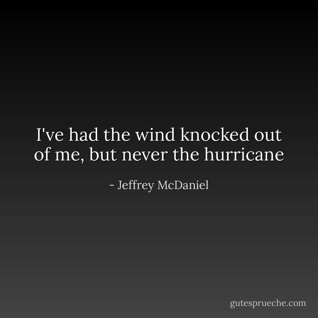 I've had the wind knocked out of me, but never the hurricane - Jeffrey McDaniel