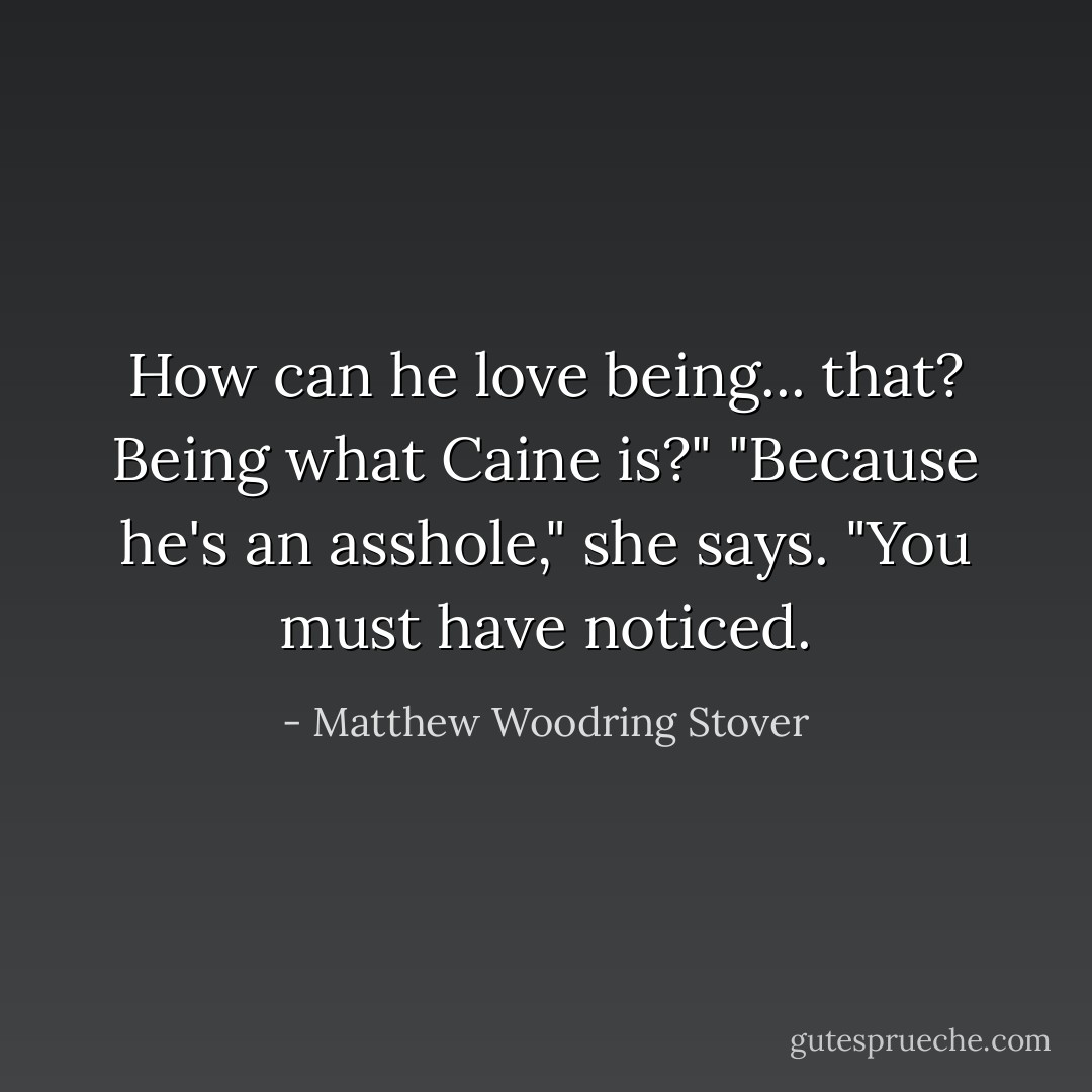 How can he love being... that? Being what Caine is?"<br />"Because he's an asshole," she says. "You must have noticed. - Matthew Woodring Stover