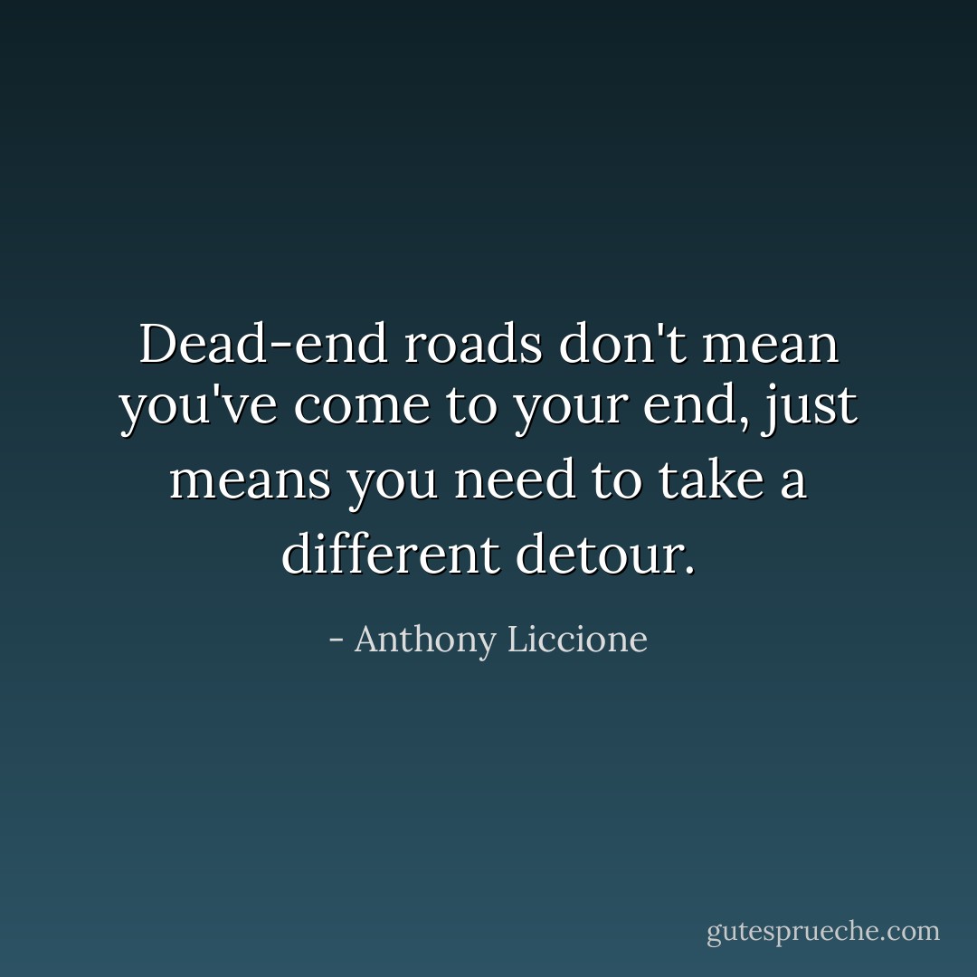 Dead-end roads don't mean you've come to your end, just means you need to take a different detour. - Anthony Liccione