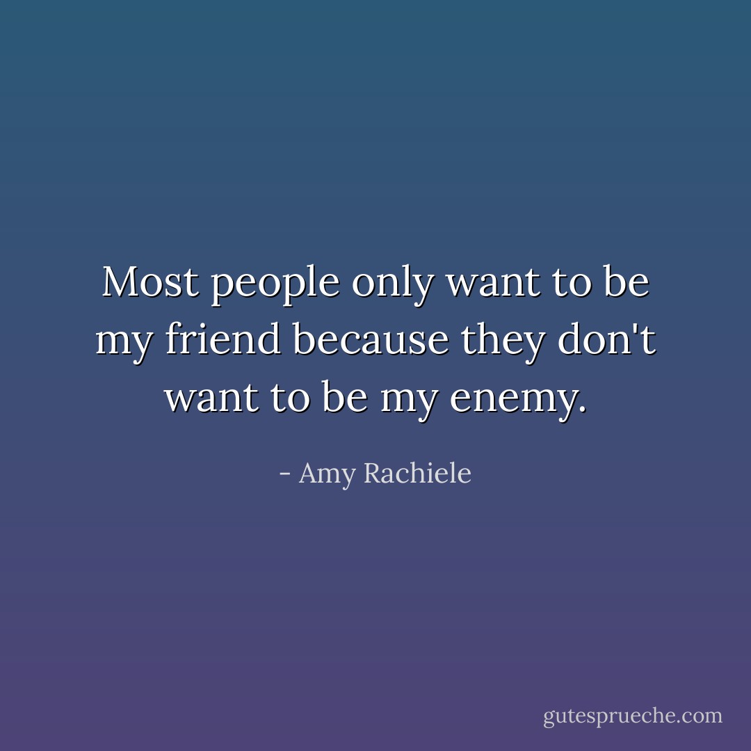 Most people only want to be my friend because they don't want to be my enemy. - Amy Rachiele