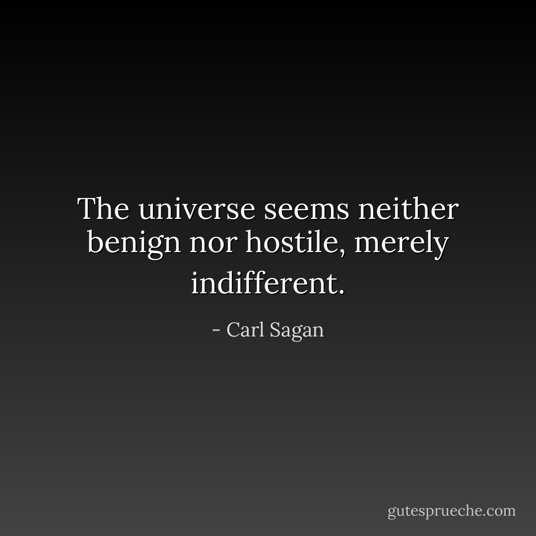 The universe seems neither benign nor hostile, merely indifferent. - Carl Sagan
