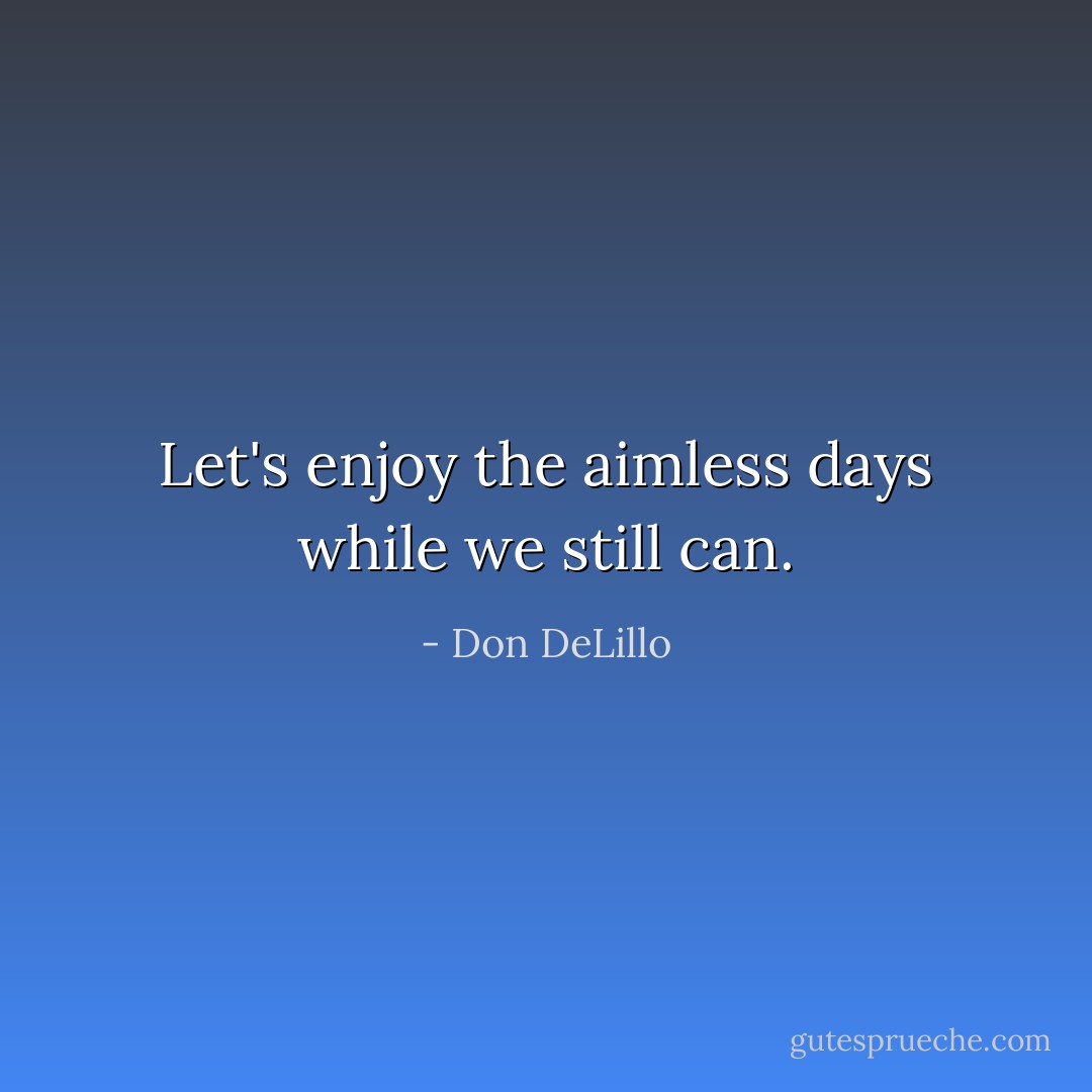 Let's enjoy the aimless days while we still can. - Don DeLillo