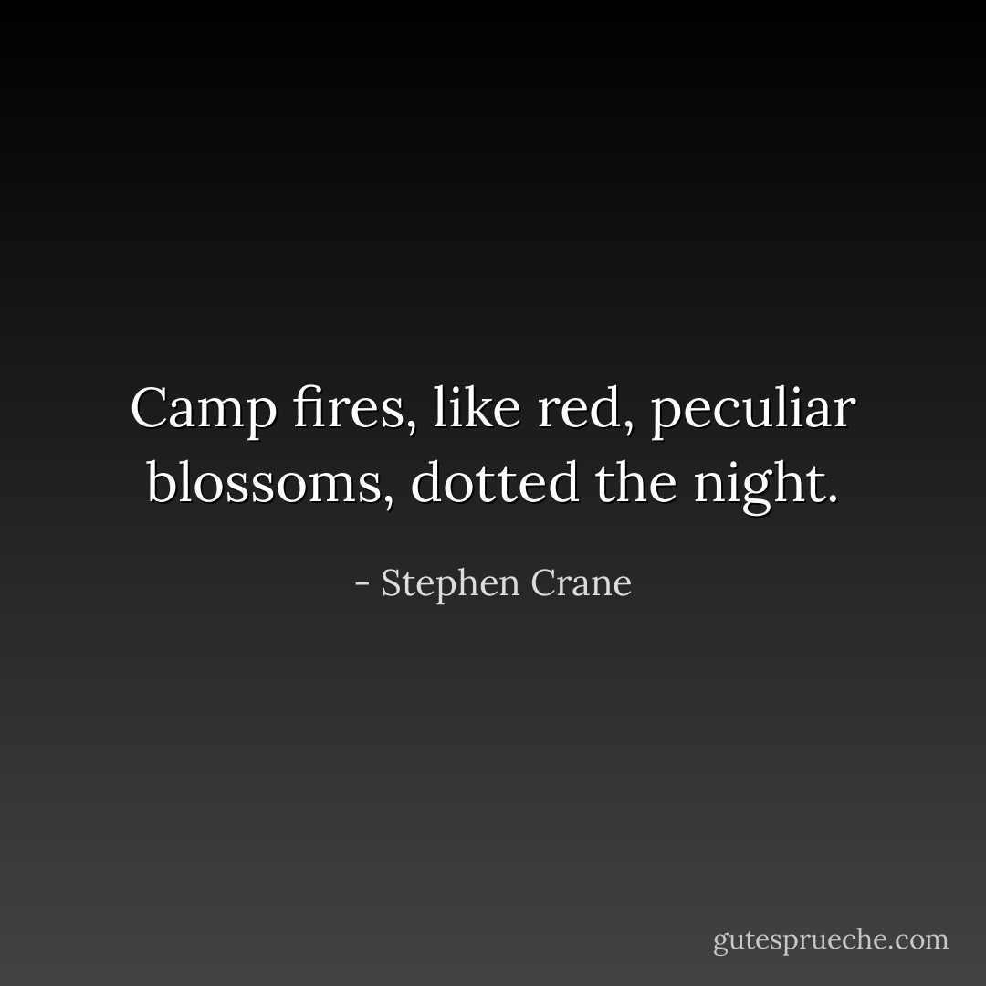 Camp fires, like red, peculiar blossoms, dotted the night. - Stephen Crane