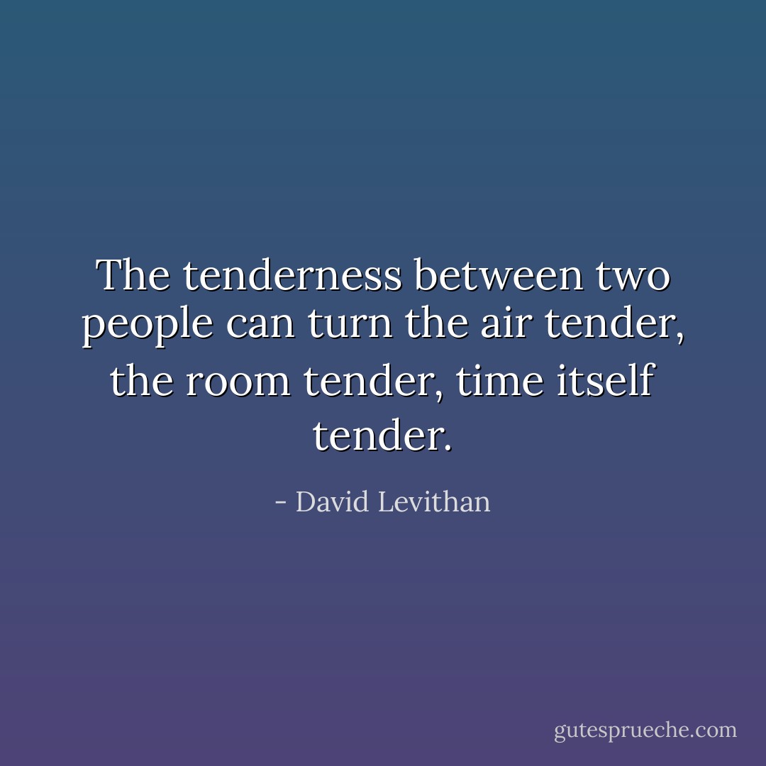 The tenderness between two people can turn the air tender, the room tender, time itself tender. - David Levithan