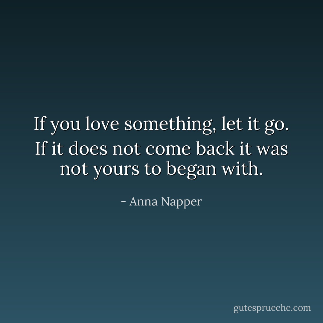 If you love something, let it go. If it does not come back it was not yours to began with. - Anna Napper