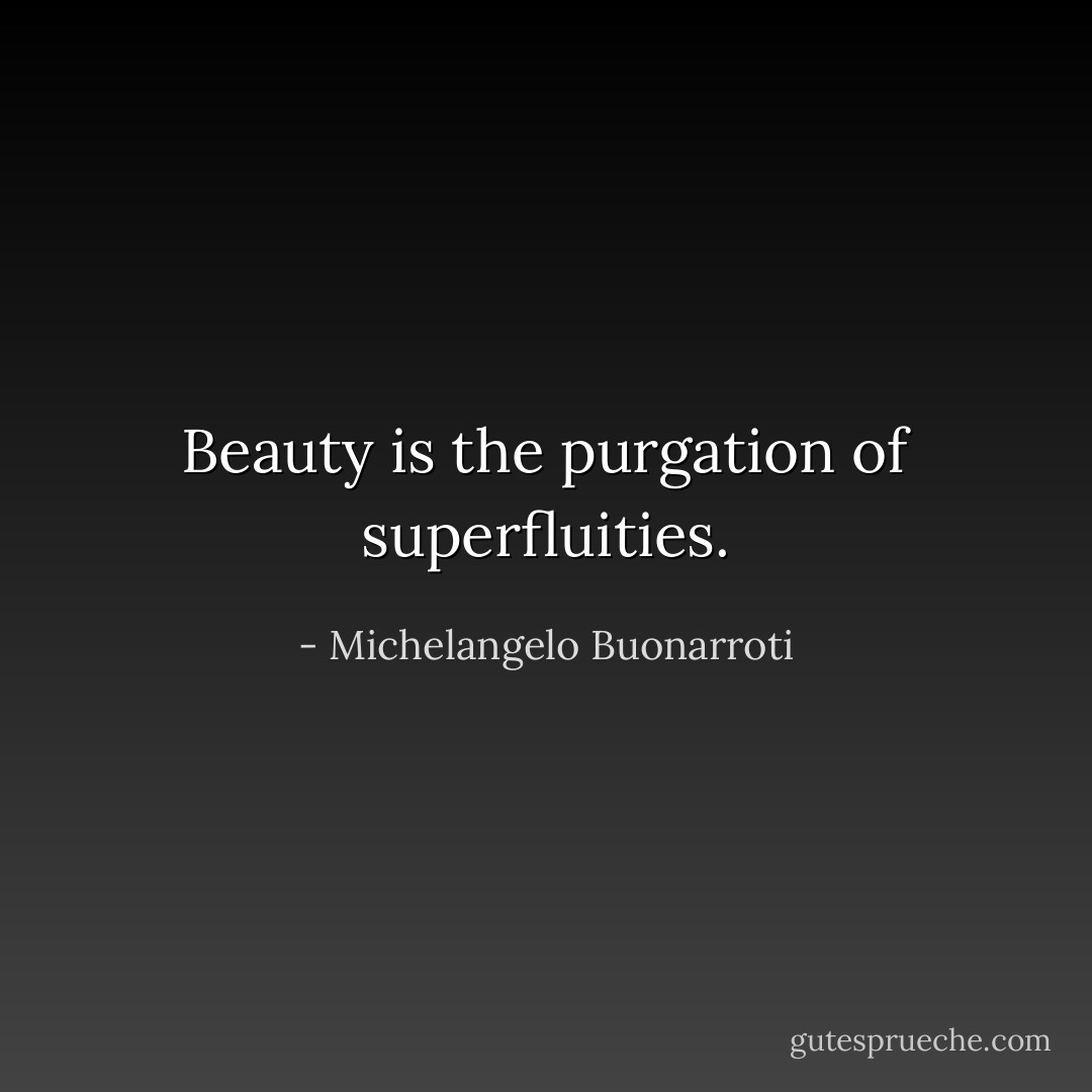 Beauty is the purgation of superfluities. - Michelangelo Buonarroti