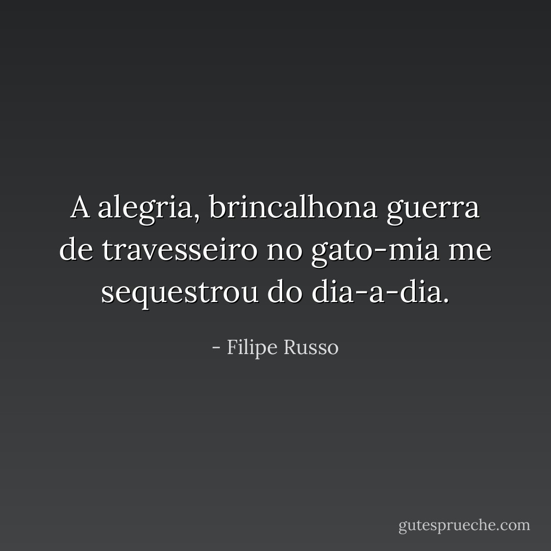 A alegria, brincalhona guerra de travesseiro no gato-mia me sequestrou do dia-a-dia. - Filipe Russo