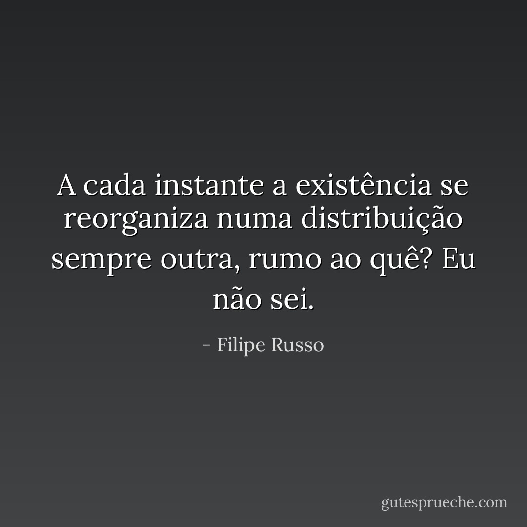 A cada instante a existência se reorganiza numa distribuição sempre outra, rumo ao quê? Eu não sei. - Filipe Russo