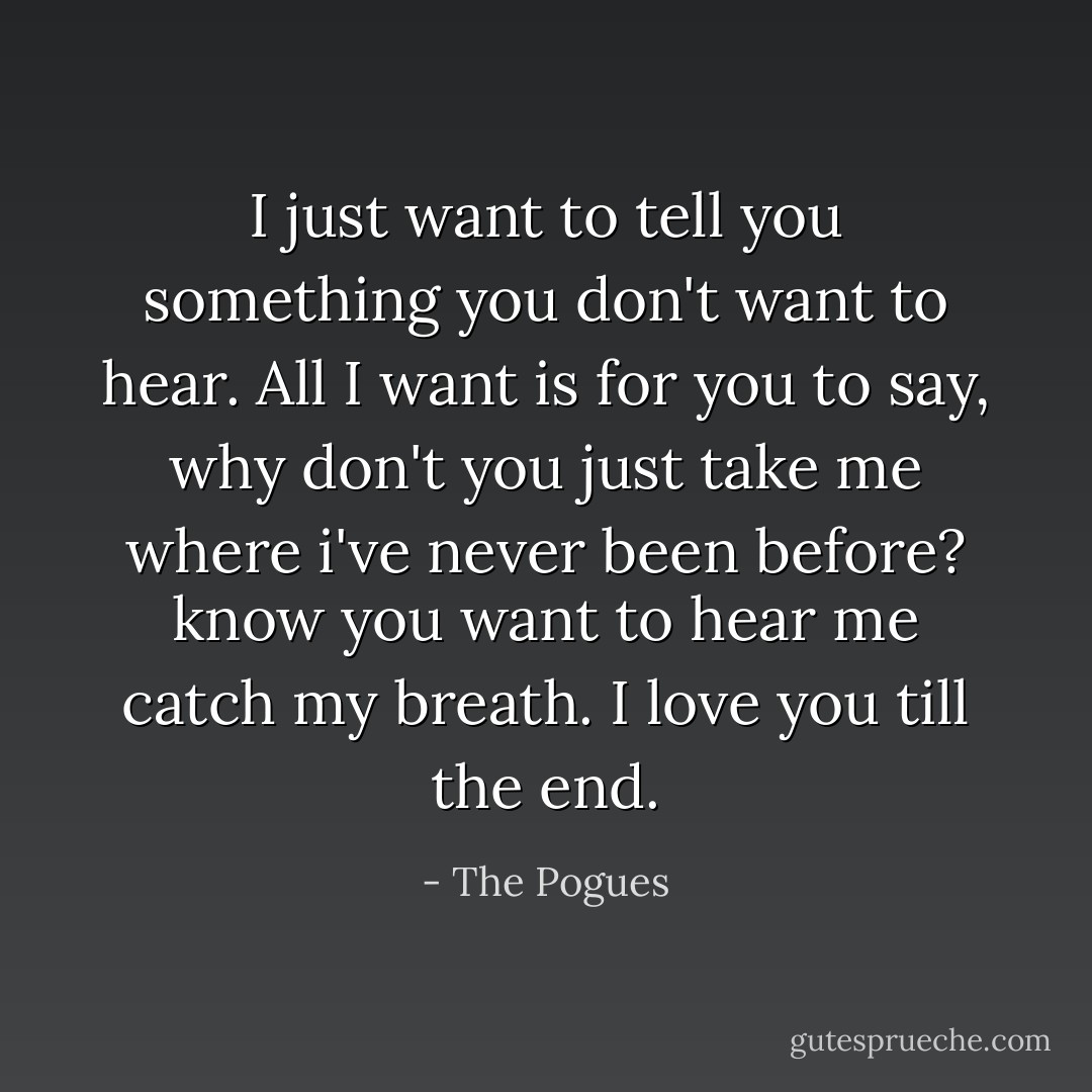 I just want to tell you something you don't want to hear. All I want is for you to say, why don't you just take me where i've never been before? know you want to hear me catch my breath. I love you till the end. - The Pogues