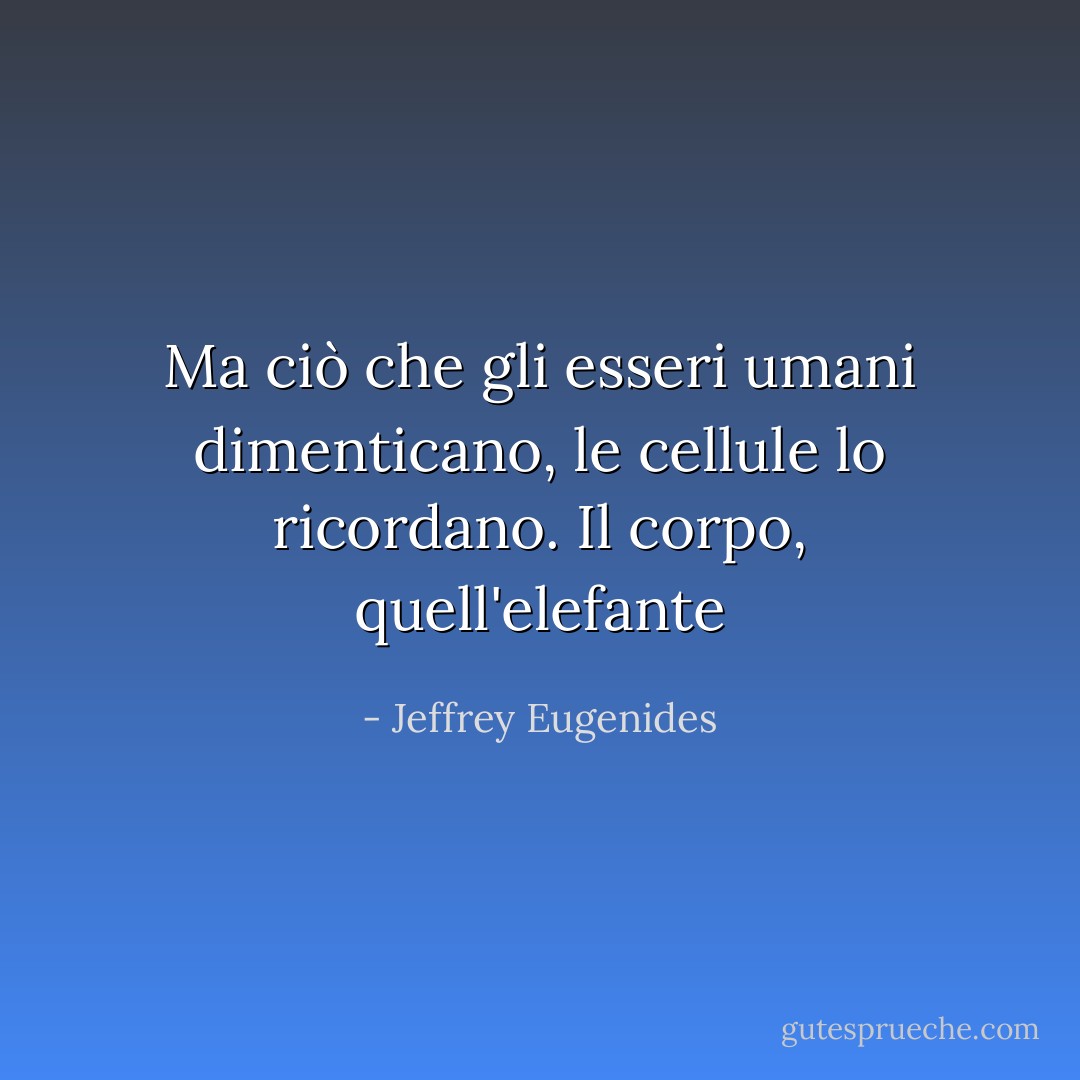 Ma ciò che gli esseri umani dimenticano, le cellule lo ricordano. Il corpo, quell'elefante - Jeffrey Eugenides