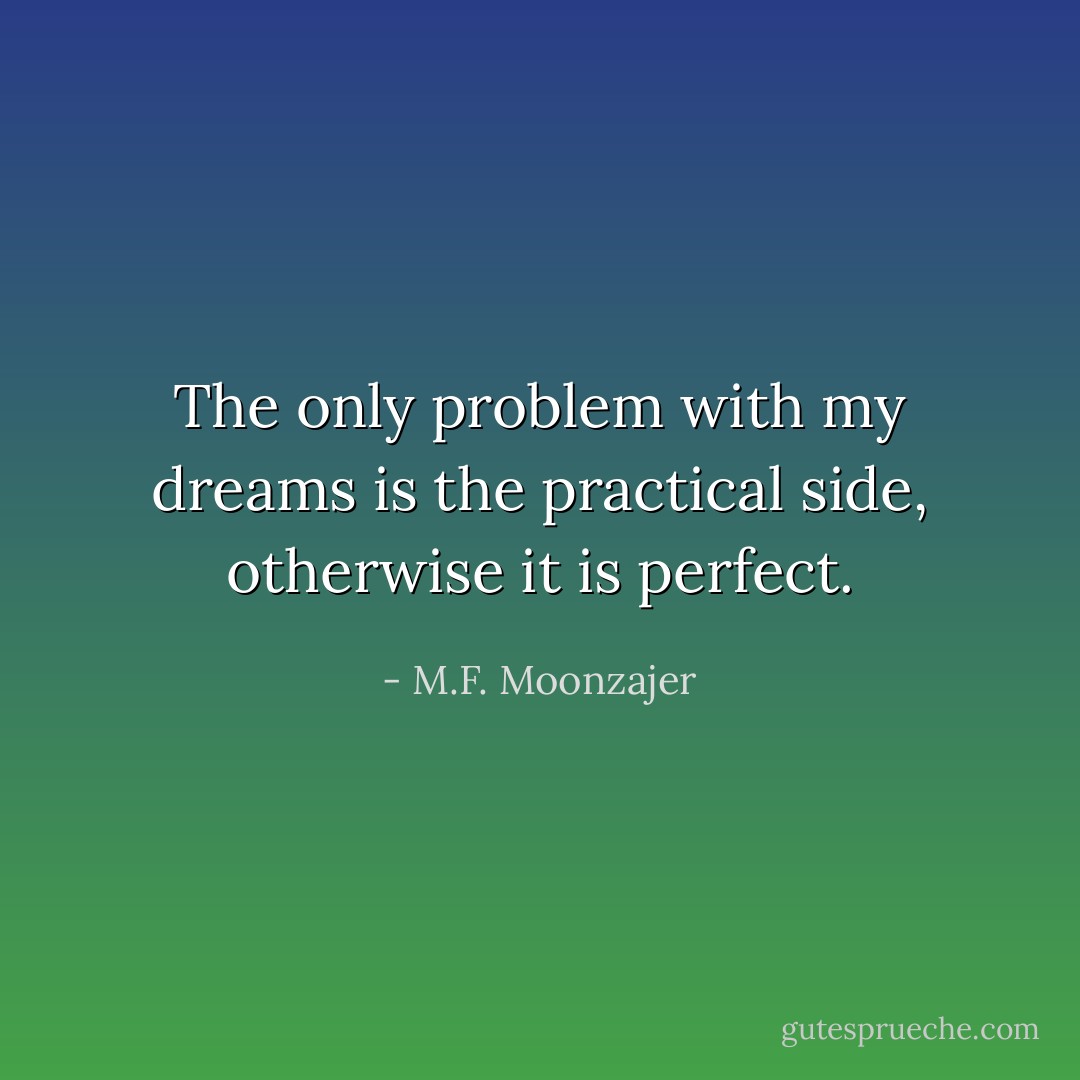 The only problem with my dreams is the practical side, otherwise it is perfect. - M.F. Moonzajer