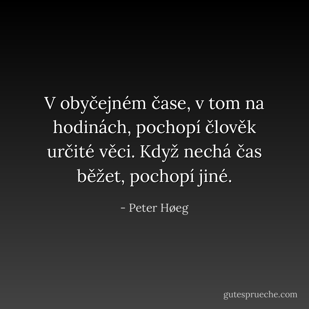 V obyčejném čase, v tom na hodinách, pochopí člověk určité věci. Když nechá čas běžet, pochopí jiné. - Peter Høeg