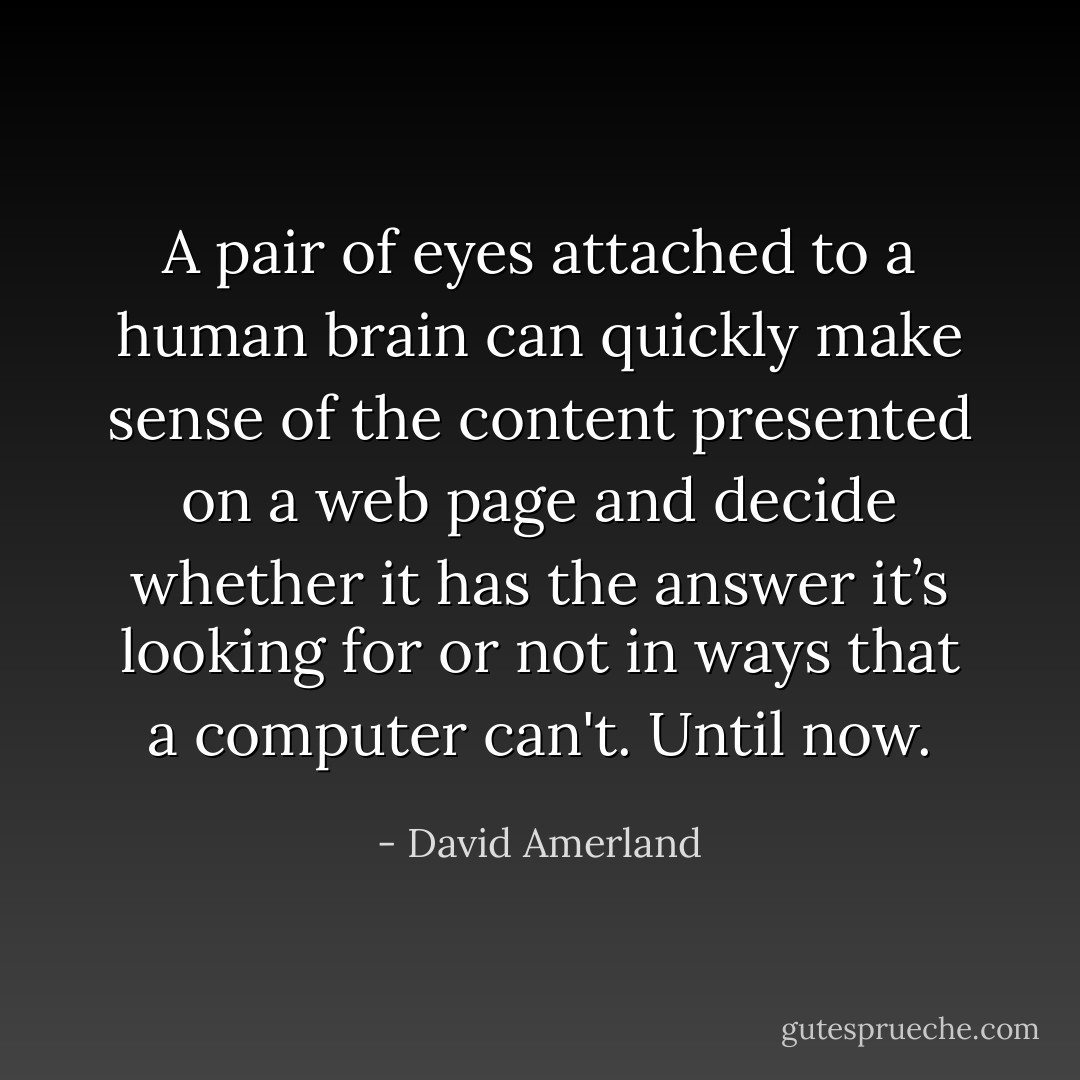 A pair of eyes attached to a human brain can quickly make sense of the content presented on a web page and decide whether it has the answer it’s looking for or not in ways that a computer can't. Until now. - David Amerland