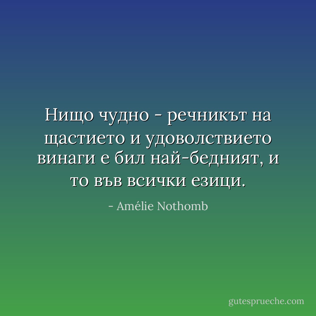 Нищо чудно - речникът на щастието и удоволствието винаги е бил най-бедният, и то във всички езици. - Amélie Nothomb
