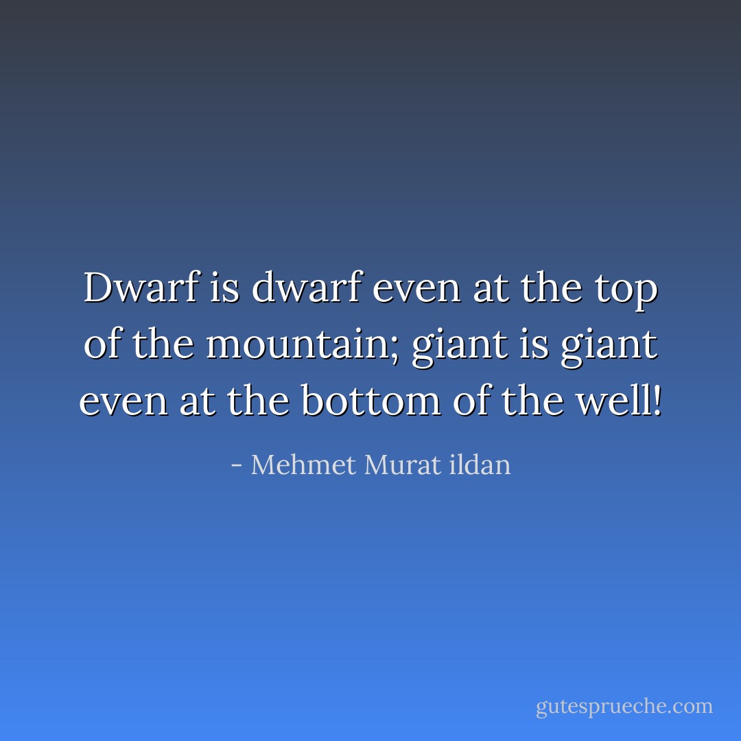 Dwarf is dwarf even at the top of the mountain; giant is giant even at the bottom of the well! - Mehmet Murat ildan