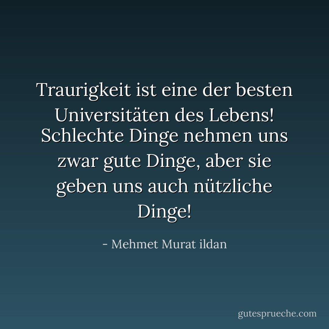 Traurigkeit ist eine der besten Universitäten des Lebens! Schlechte Dinge nehmen uns zwar gute Dinge, aber sie geben uns auch nützliche Dinge! - Mehmet Murat ildan<