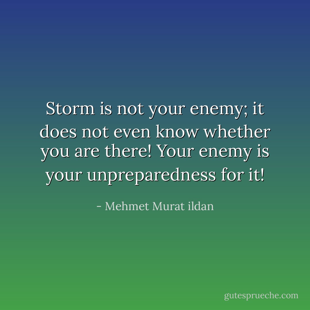 Storm is not your enemy; it does not even know whether you are there! Your enemy is your unpreparedness for it! - Mehmet Murat ildan