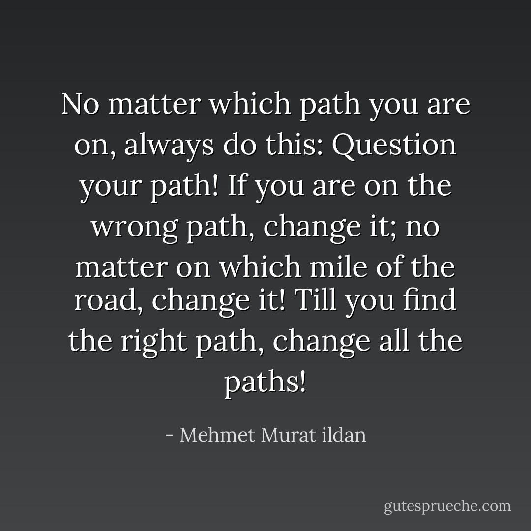 No matter which path you are on, always do this: Question your path! If you are on the wrong path, change it; no matter on which mile of the road, change it! Till you find the right path, change all the paths! - Mehmet Murat ildan