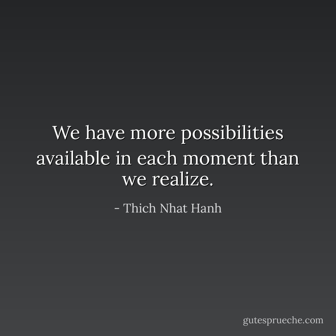 We have more possibilities available in each moment than we realize. - Thich Nhat Hanh